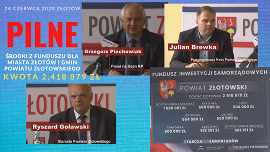 Środki finansowe dla miasta oraz gmin powiatu złotowskiego