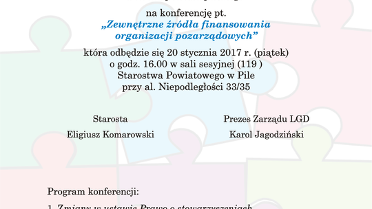 Zapraszamy na konferencję „Zewnętrzne źródła finansowania organizacji pozarządowych”. 