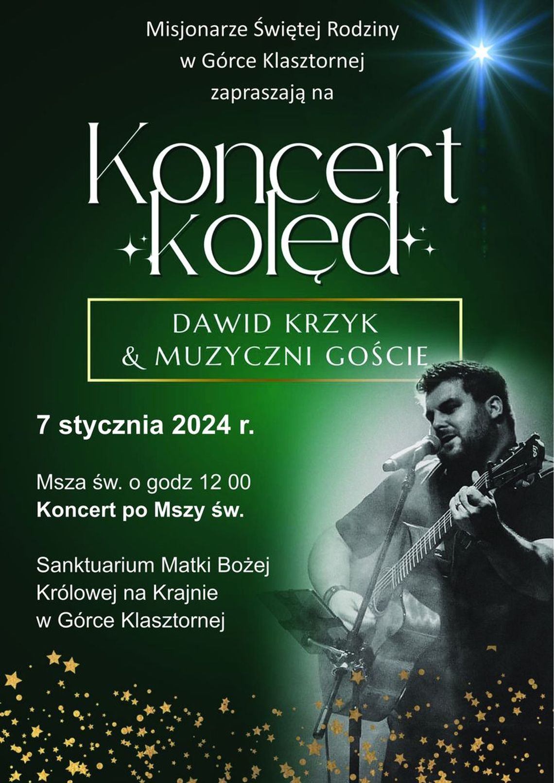 Koncert kolęd w Górce Klasztornej. Wystąpi Dawid Krzyk.