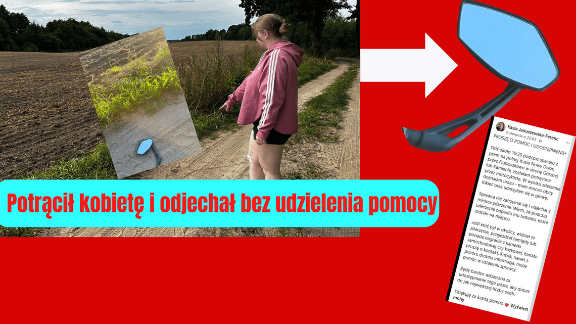 Motocyklista potrącił kobietę i odjechał, nie sprawdzając jej stanu Motocyklista potrącił kobietę i odjechał, nie sprawdzając jej stanu