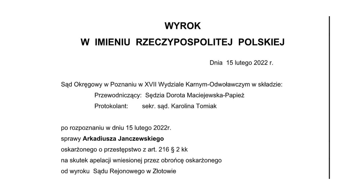 Prawomocnie skazany i ukarany za znieważenie burmistrza Złotowa i radnych