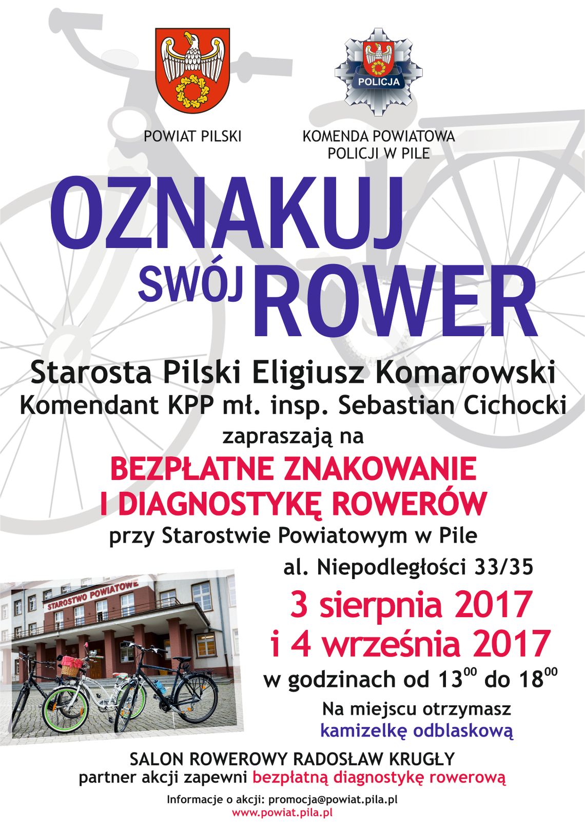 Starosta Pilski i Komendant KPP w Pile zapraszają na znakowanie rowerów