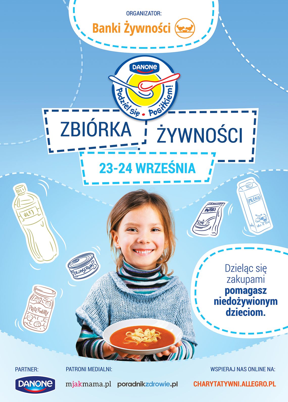 ZBIÓRKA ŻYWNOŚCI "PODZIEL SIĘ POSIŁKIEM" W SKLEPACH I INTERENECIE -  TO NIEZWYKLE PROSTA POMOC DLA TYSIĘCY DZIECI W POLSCE