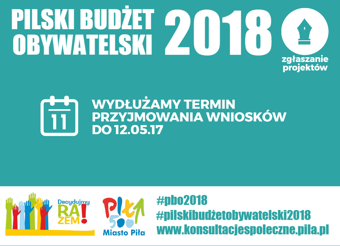  Zmiana terminu przyjmowania wniosków w ramach Pilskiego Budżetu Obywatelskiego