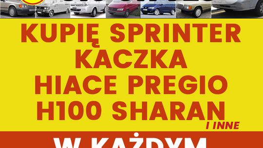 Skup Sprinter Kaczka Hiace Pregio H100 Vario Hilux w124 Sharan 24/H GOTÓWKA