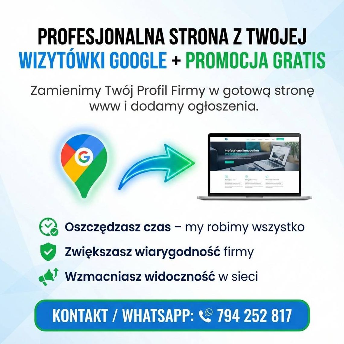 Twoja wizytówka Google jako gotowa strona www